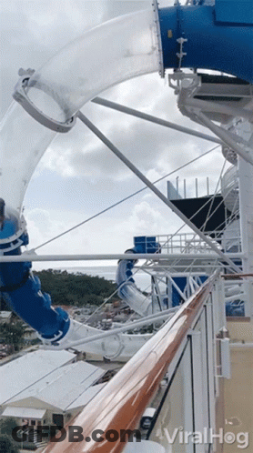 A Water Slide On A Cruise Ship That Says Viralhog On It GIF