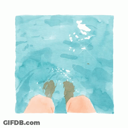 A Watercolor Painting Of A Person 'S Feet In The Ocean GIF