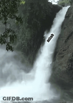 A Waterfall In The Woods With The Word Mitzah On It . GIF
