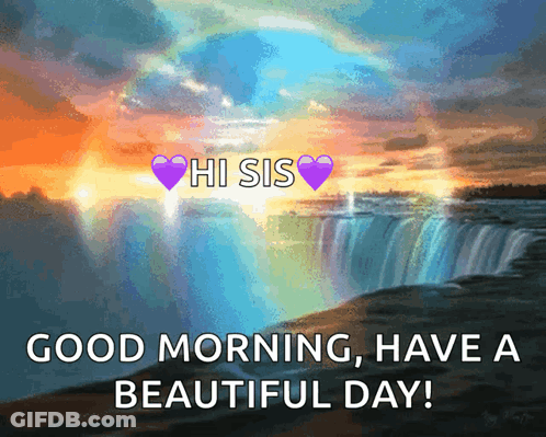 A Waterfall With The Words Good Morning Have A Beautiful Day On It GIF