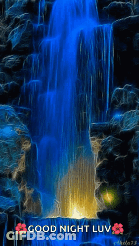 A Waterfall With The Words Good Night Luv Written On It GIF