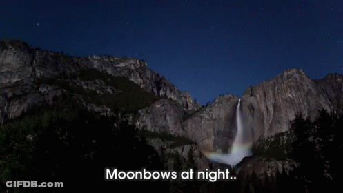 A Waterfall With The Words Moonbows At Night GIF