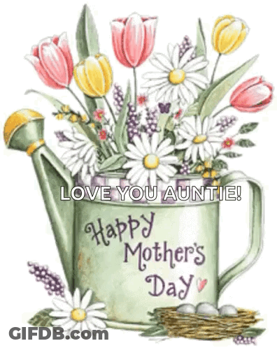 A Watering Can Filled With Flowers And The Words `` Happy Mother 'S Day '' GIF
