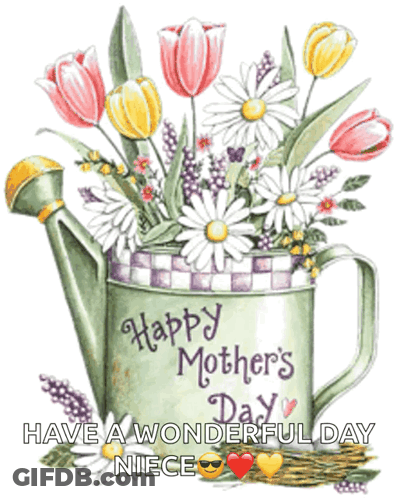 A Watering Can Full Of Flowers With The Words Happy Mother 'S Day On It GIF
