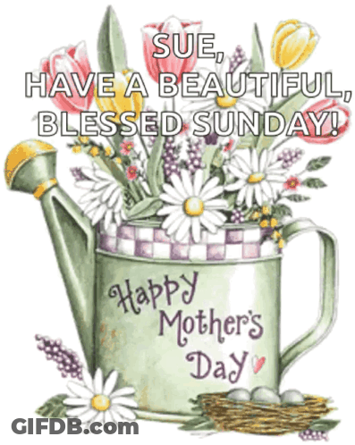 A Watering Can With Flowers In It And The Words Happy Mother 'S Day GIF
