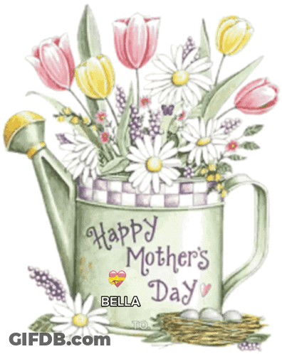 A Watering Can With Flowers In It And The Words Happy Mother 'S Day GIF