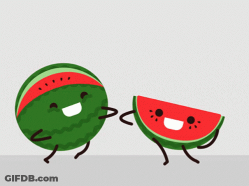 A Watermelon And A Slice Of Watermelon Dancing Together GIF