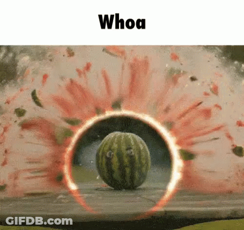 A Watermelon Is Being Thrown Into A Fire Ring With The Words Whoa Below It GIF