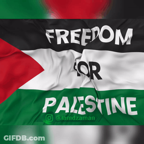 A Waving Flag With The Words Freedom For Palestine On It GIF