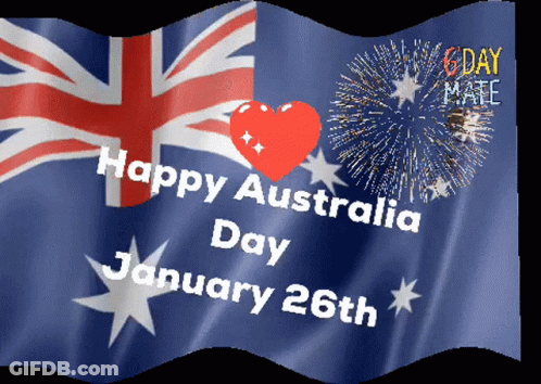 A Waving Flag With The Words Happy Australia Day January 26Th In White Letters GIF