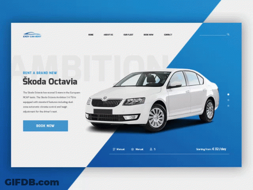 A Website For Easy Car Rent Shows A Skoda Octavia Car GIF