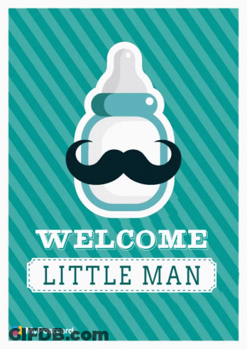 A Welcome Little Man Card With A Bottle With A Mustache GIF