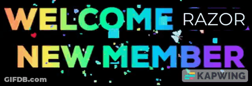 A Welcome Razor New Member Sign With Hearts And Butterflies GIF