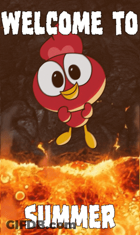 A Welcome To Summer Poster With A Cartoon Character On It GIF