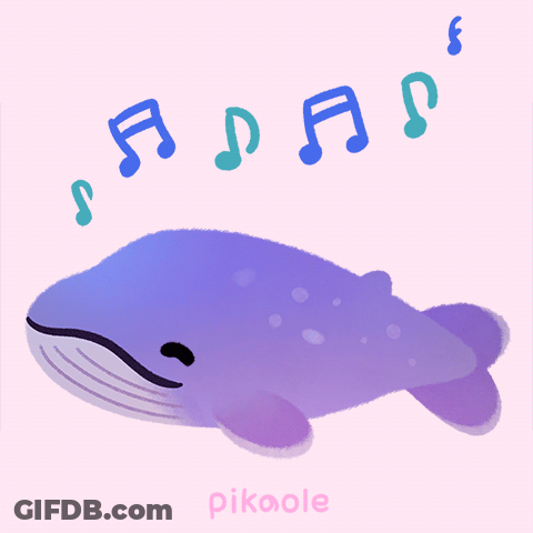 A Whale Is Surrounded By Music Notes And The Word Pikaole GIF