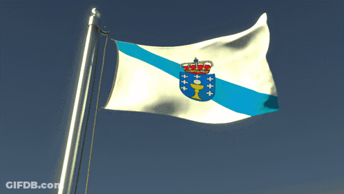 A White And Blue Flag With A Crown On Top Of It GIF