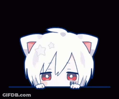 A White Anime Character With Red Eyes And A Cat Ear GIF