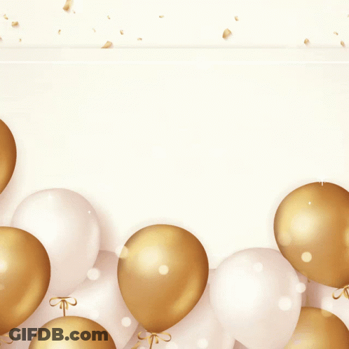 A White Background With Gold And White Balloons And The Words Happy Sabbath GIF