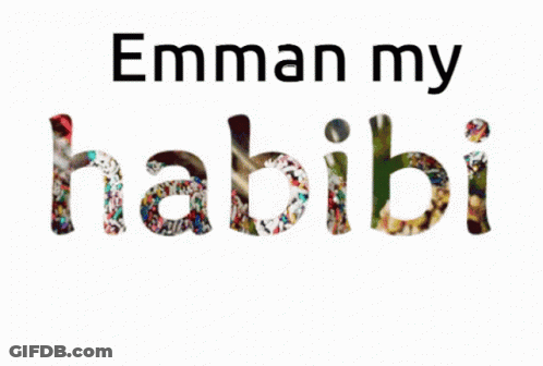 A White Background With The Words Eman My Habibi GIF