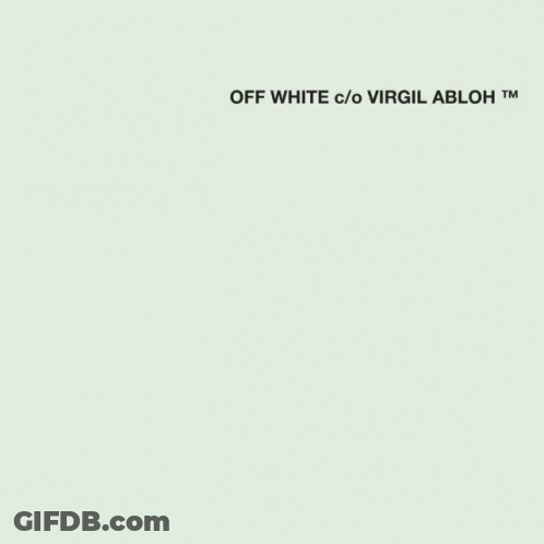 A White Background With The Words `` Off White C / O Virgil Abloh '' On It GIF