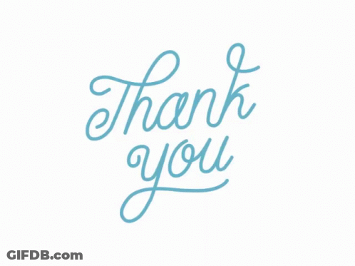 A White Background With The Words Thank You In Blue Letters GIF