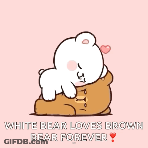 A White Bear Is Hugging A Brown Bear On A Pink Background With Hearts . GIF