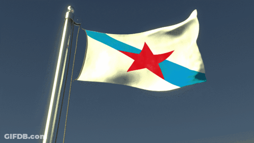 A White Blue And Red Flag With A Red Star On It GIF