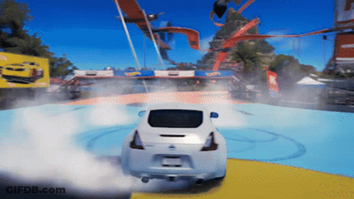 A White Car Is Doing A Stunt In A Video Game GIF