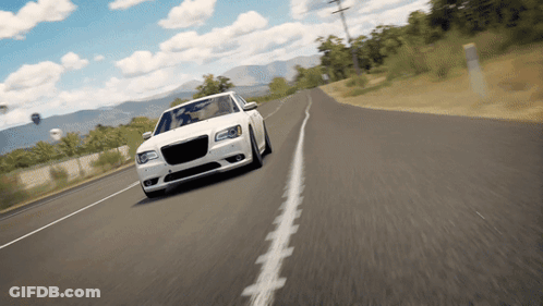 A White Car Is Driving Down A Country Road GIF