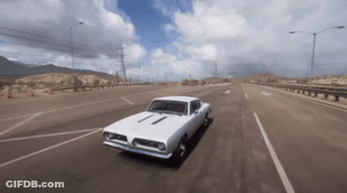 A White Car Is Driving Down A Highway In The Desert GIF