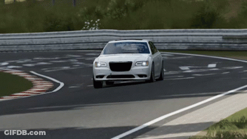 A White Car Is Driving On A Race Track GIF