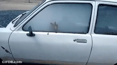 A White Car With A Hand Sticking Out Of Its Window GIF