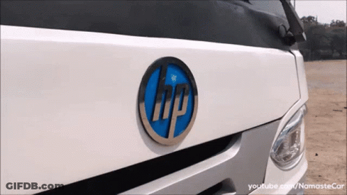 A White Car With An Hp Logo On It GIF