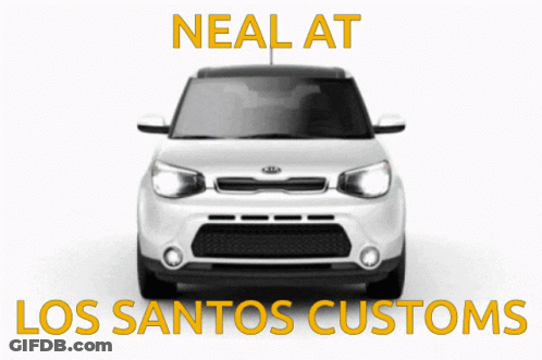 A White Car With The Words Neal At Los Santos Customs GIF