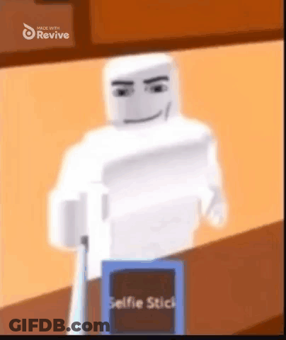 A White Cartoon Character Is Standing Next To A Selfie Stick . GIF