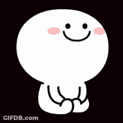 A White Cartoon Character With A Smile On His Face Is Sitting Down . GIF