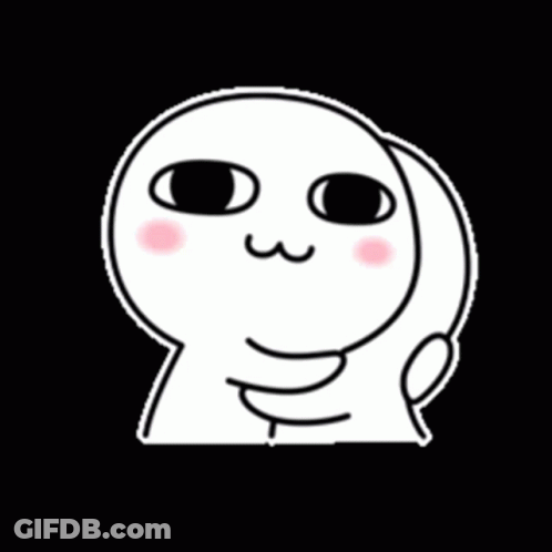 A White Cartoon Character With Big Eyes And A Pink Cheek Is Making A Face . GIF