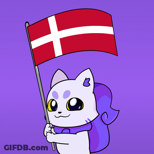 A White Cat Holding A Red And White Flag With A Cross On It GIF