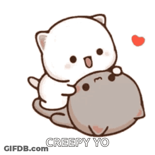 A White Cat Is Hugging A Brown Cat With A Heart In The Background . GIF
