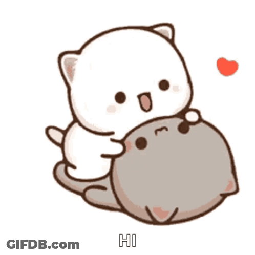 A White Cat Is Hugging A Gray Cat . GIF