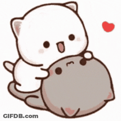 A White Cat Is Laying On Top Of A Gray Cat . GIF