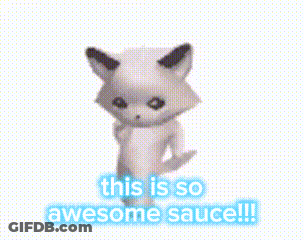 A White Cat Is Standing In Front Of A White Background With The Words `` This Is So Awesome Sauce '' . GIF