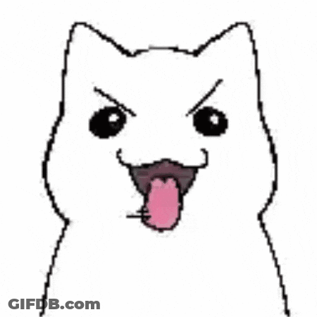 A White Cat With A Pink Tongue Sticking Out Is Making A Funny Face . GIF