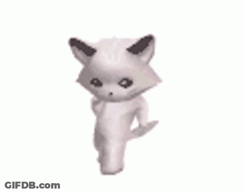 A White Cat With Black Ears And A Black Nose Is Standing On A White Background . GIF