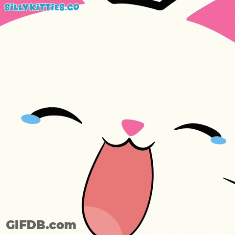 A White Cat With Pink Ears Is Laughing With The Words " Sillykitties.co " Behind It GIF
