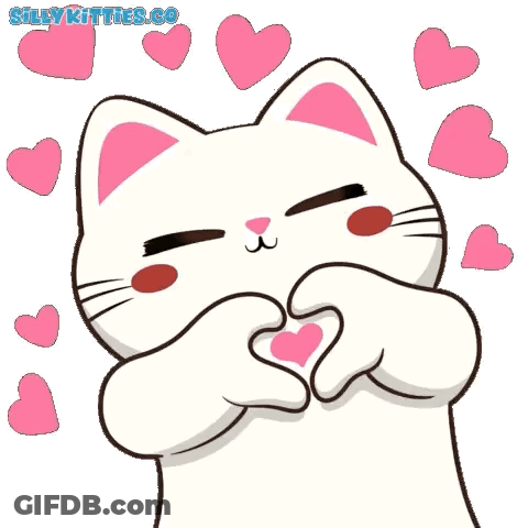 A White Cat With Pink Ears Is Making A Heart Shape With Its Hands . GIF