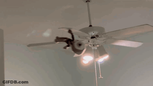 A White Ceiling Fan With A Light On It GIF
