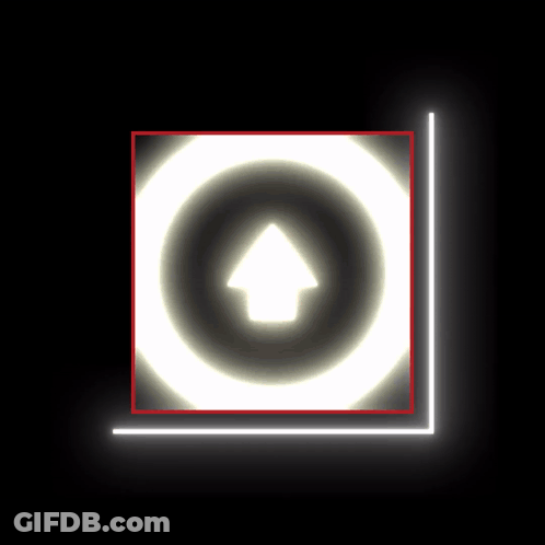 A White Circle With An Arrow Pointing Up In It GIF