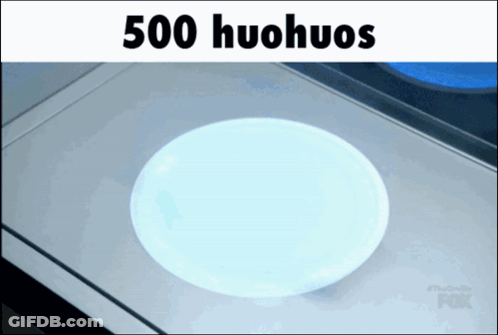 A White Circle With The Words 500 Huohuos Written Above It GIF