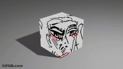 White Cube With Face Drawing GIF